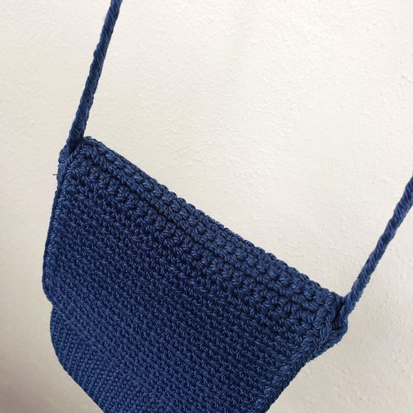 Women's Blue Knit Braided Lined Cell ID Purse Crossbody Shoulder Bag - Picture 4 of 10